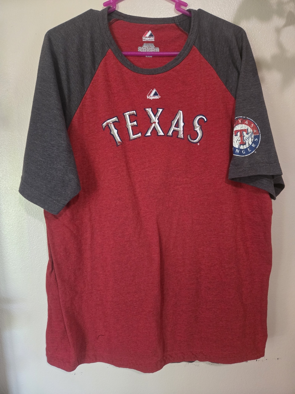 Majestic Texas Rangers XL Red & Gray Raglan Tee